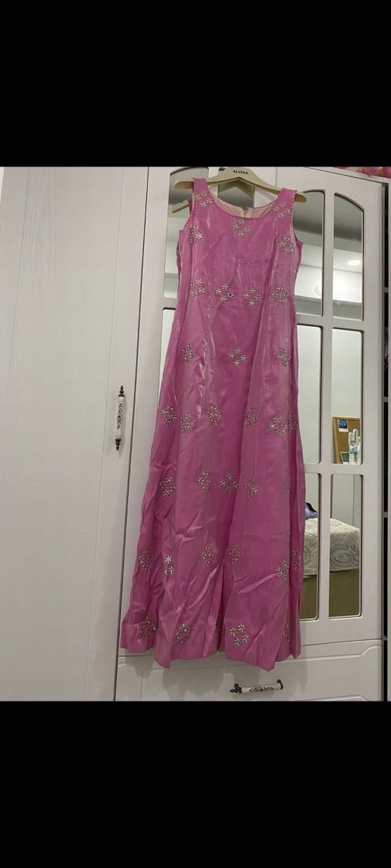 Nakışlı Pembe Uzun Özel dikim elbise - Görsel 2