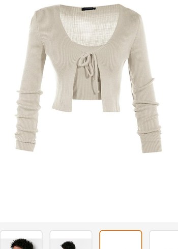 Bej V Yaka Örgü Mini Kadın Kazak - Görsel 3