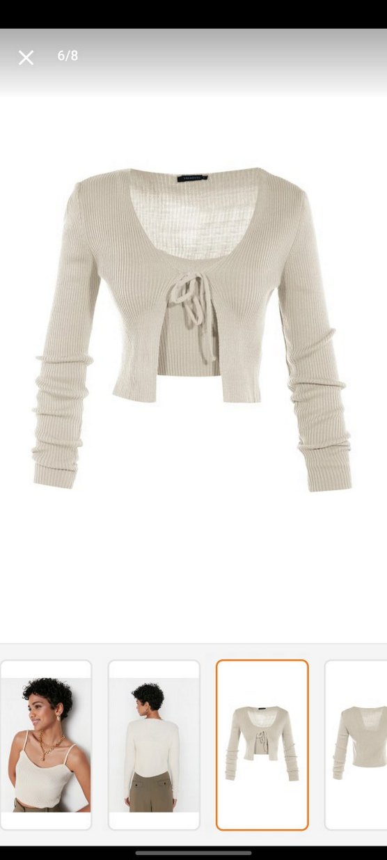 Bej V Yaka Örgü Mini Kadın Kazak - Görsel 3