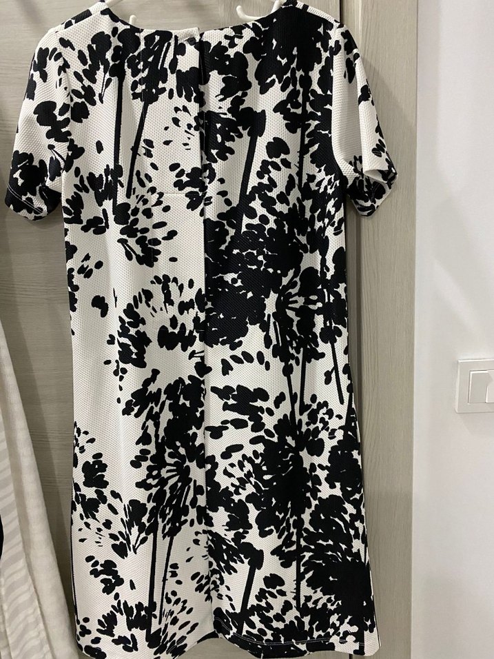 Siyah Beyaz Baskılı Midi Elbise - Görsel 2