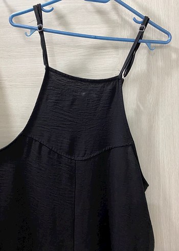 Kadın Siyah Keten Askılı Midi Tulum - Görsel 2