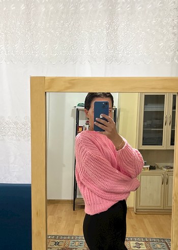 xs Beden Koyu Pembe Balıkçı Yaka Örgü Kadın Kazak