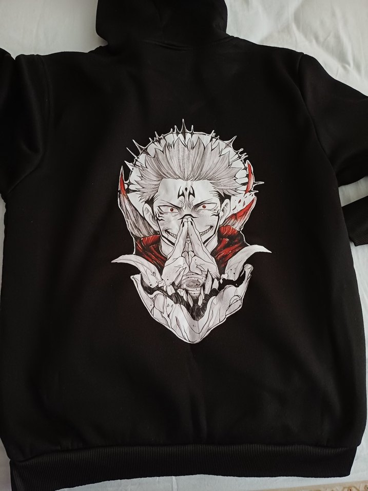 jujutsu kaisen Siyah Kapüşonlu Baskılı Sweatshirt - Görsel 2