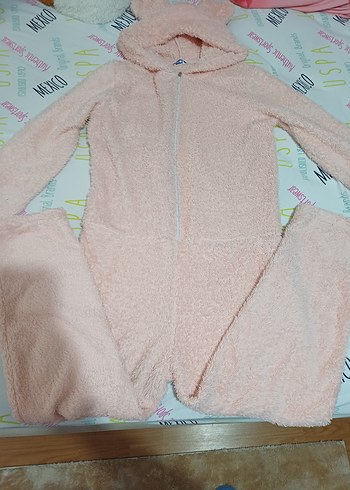 Kızlar için pembe kapüşonlu peluş bornoz 11-12 yaş - Görsel 3