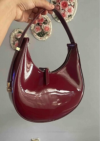 Beden bordo Renk Kadın bordo parlak rugan çanta