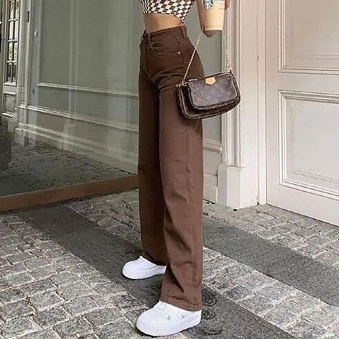 s Beden kahverengi Renk Straight jean kahverengi kadın
