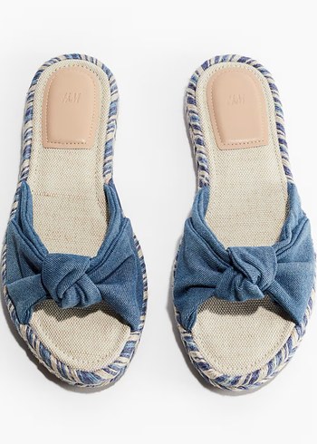 H&M Mavi Denim Fiyonk Detaylı Espadril Terlik