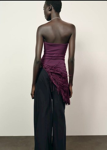 Zara Püsküllü Streç Bandeau Top Bluz - Görsel 2