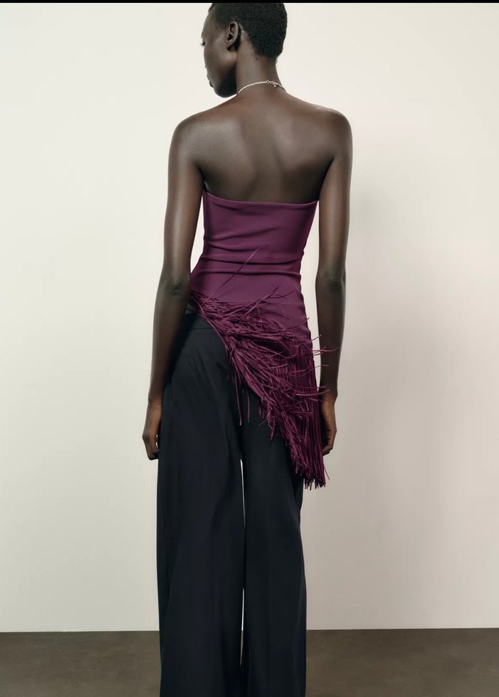 Zara Püsküllü Streç Bandeau Top Bluz - Görsel 2