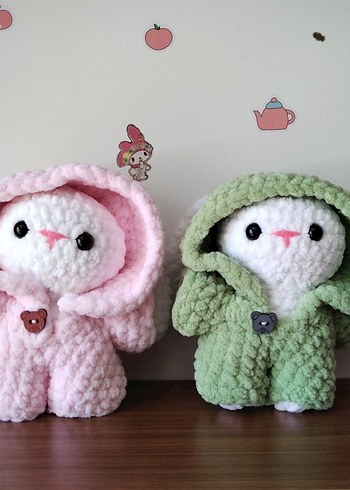 Pembe Kapüşonlu Peluş Oyuncak Tavşan