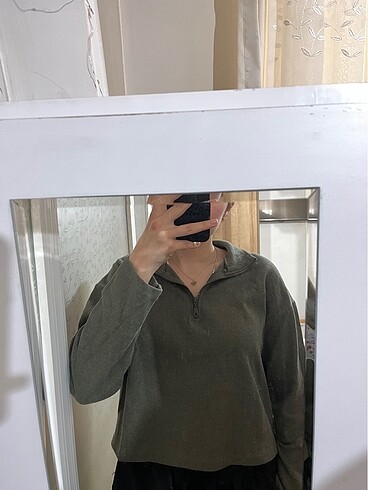 Yeşil haki kazak bluz - Görsel 2