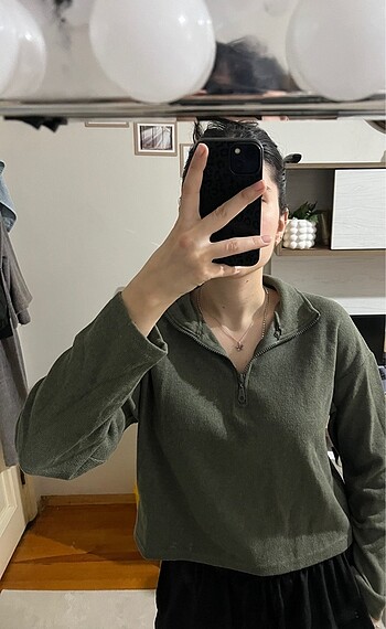 Yeşil haki kazak bluz - Görsel 3