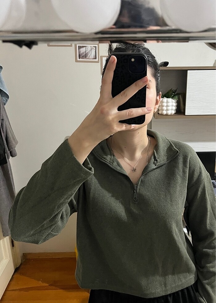 Yeşil haki kazak bluz - Görsel 3