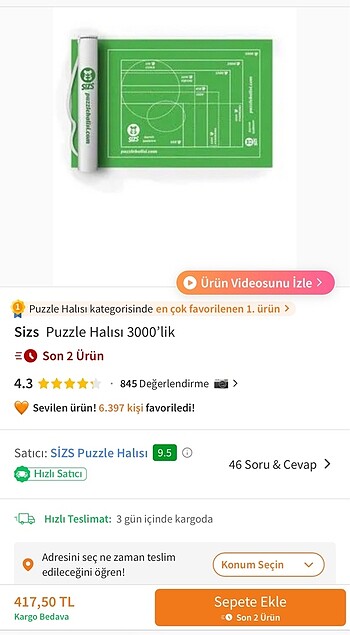  SIFIR Sizs Puzzle Halısı 3000 lik