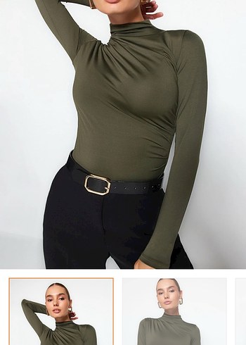 Trendyol &Milla Haki Büzgü Dik Yaka Kadın Body