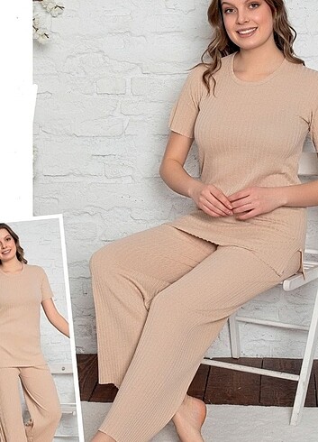 Fitilli kumaşı Bayan Pijama Takımı