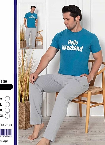 Altı cepli pamuklu penye erkek pijama takımı 