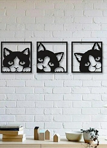 3 lü Ahşap Kedi 