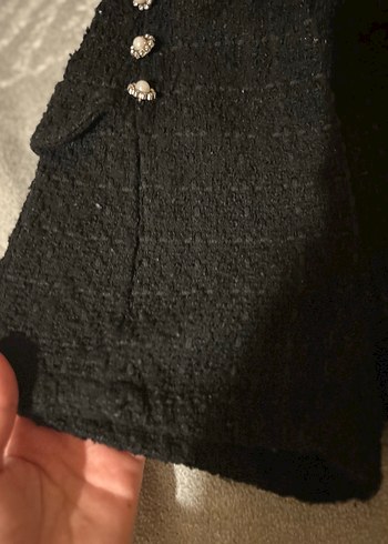 Düğmeli Siyah Mini Tüvit Şort - Görsel 2