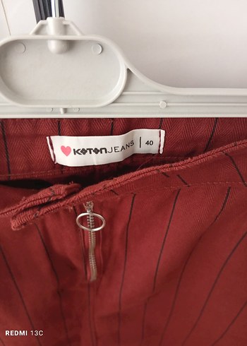 40 Beden Bordo Çizgili Fermuarlı Mini Etek
