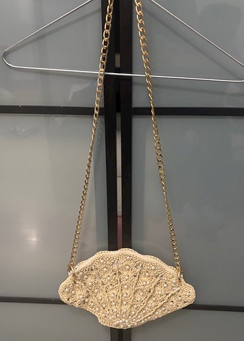Bej Nakışlı Zincir Detaylı Kadın Çanta - Görsel 2