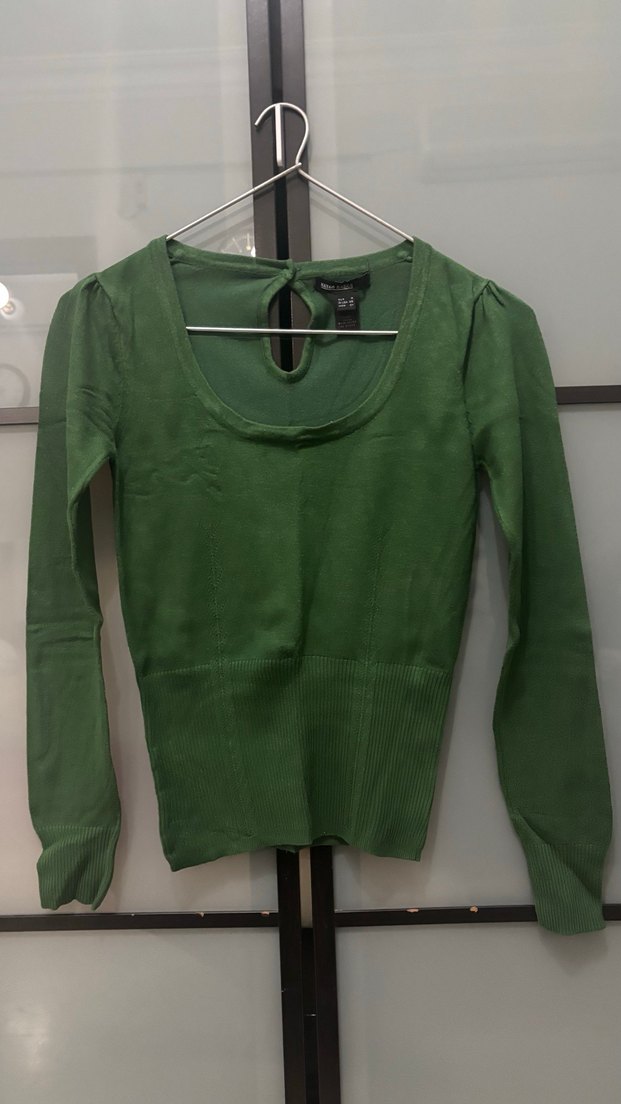 Kadın Yeşil Dar Kesim Uzun Kollu Kazak - Görsel 2