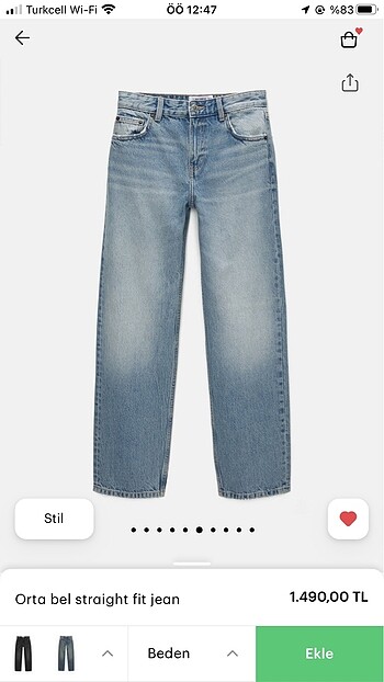 34 Beden mavi Renk Pul&bear straight jean