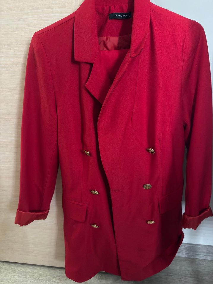 Milla Kırmızı Uzun Kesim Kadın Ceket - Görsel 4