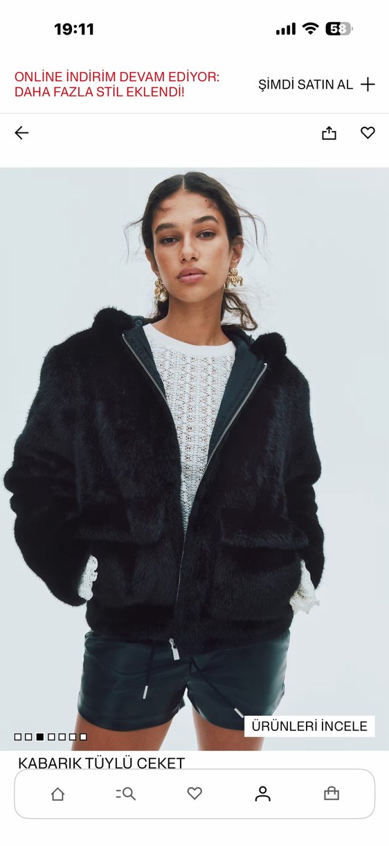 H&m Siyah Kapüşonlu Kadın Kürk Detaylı Ceket - Görsel 4