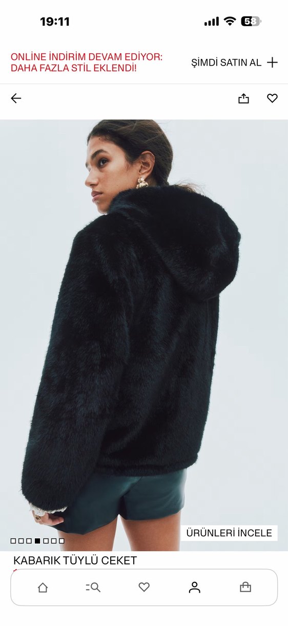 H&m Siyah Kapüşonlu Kadın Kürk Detaylı Ceket - Görsel 5