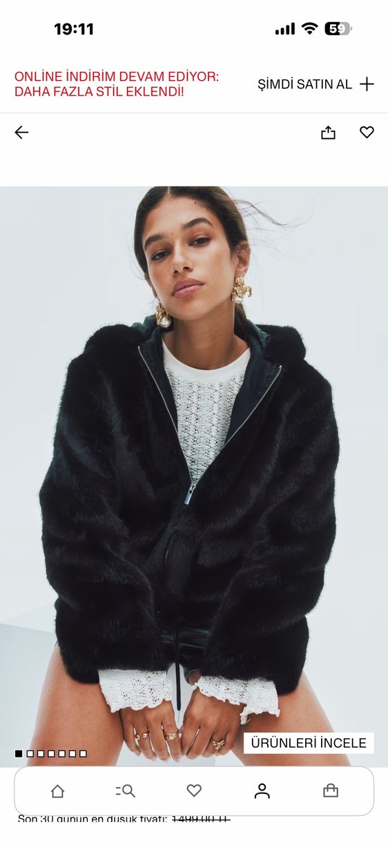 H&m Siyah Kapüşonlu Kadın Kürk Detaylı Ceket - Görsel 2