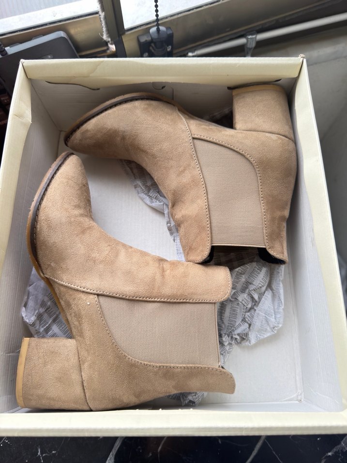 Bambi Bej Süet Kadın Topuklu Bot - Görsel 5