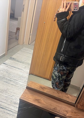 Siyah Süet Kürklü Biker Kadın Ceket - Görsel 5