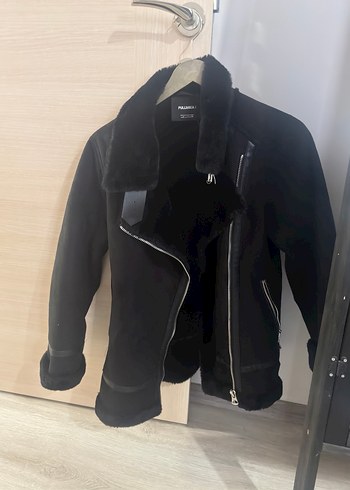 Siyah Süet Kürklü Biker Kadın Ceket - Görsel 4