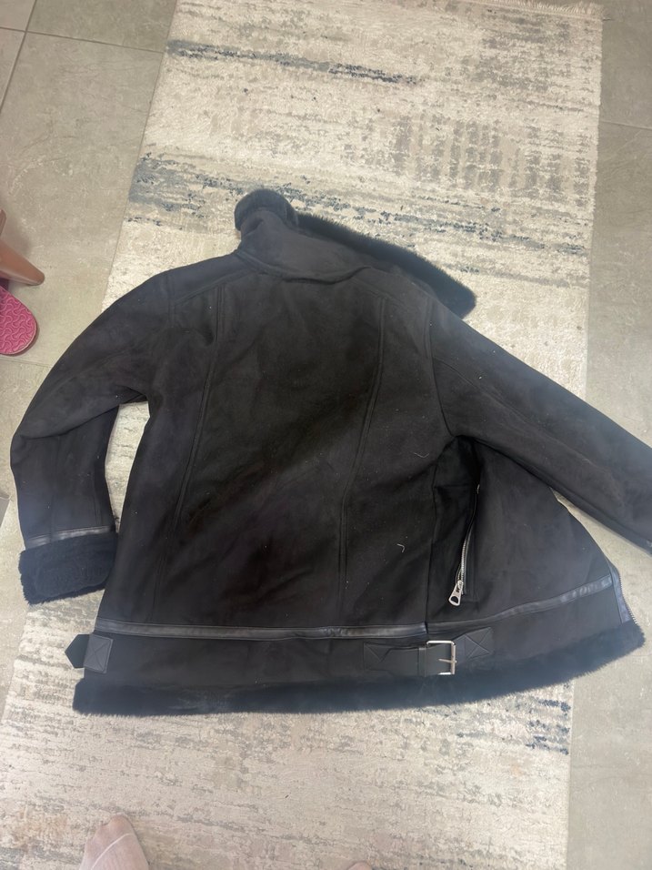 Siyah Süet Kürklü Biker Kadın Ceket - Görsel 3