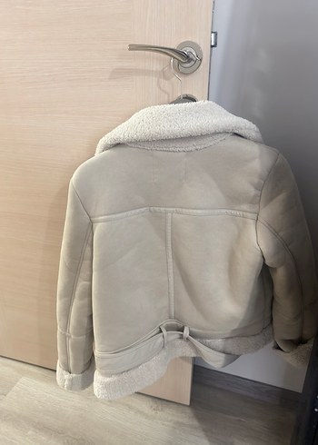 Kürk Detaylı Bej Süet Kadın Kışlık Ceket - Görsel 3