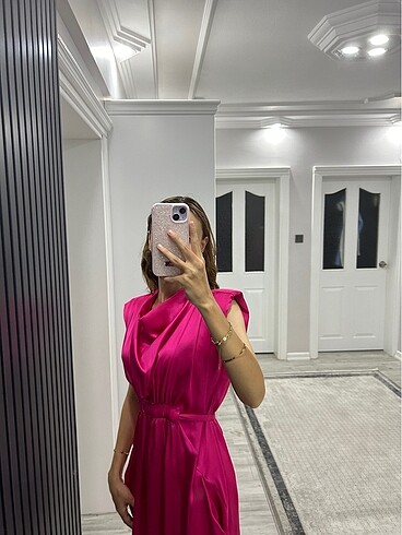 s Beden pembe Renk Saten Elbise