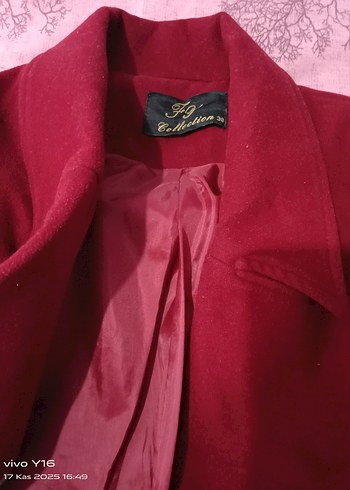 Bordo Düğmeli Kadın Kaban - Görsel 2