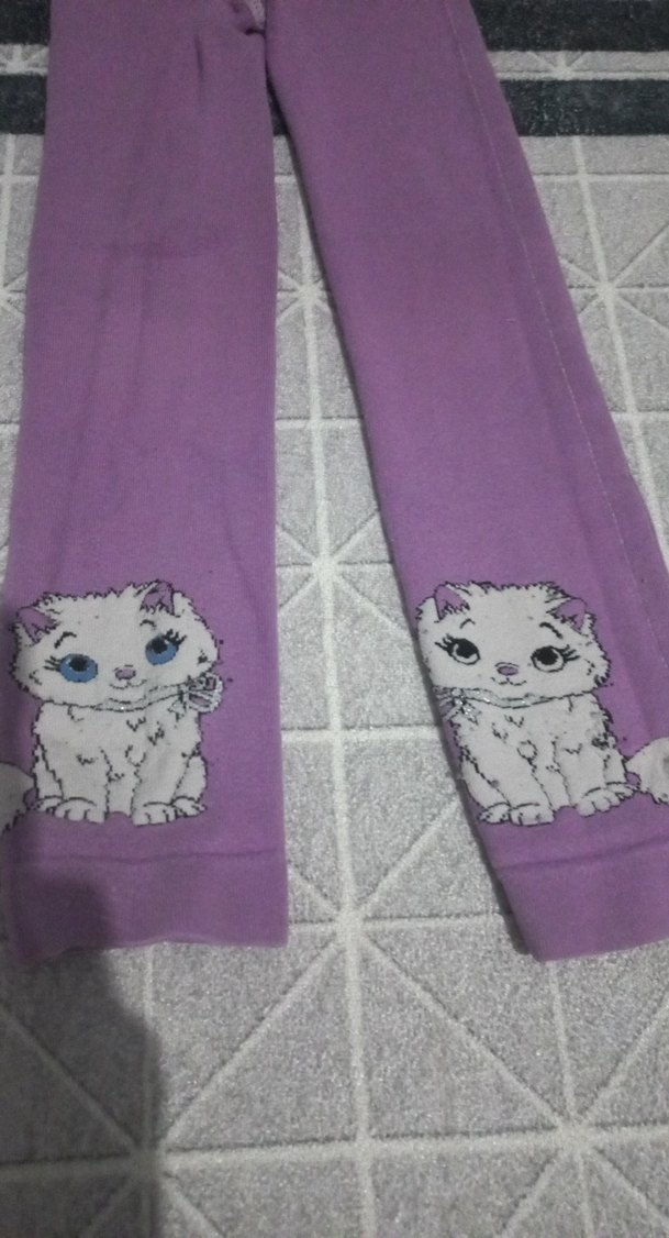 Kız Çocuk Mor Baskılı Triko Tayt - Görsel 3