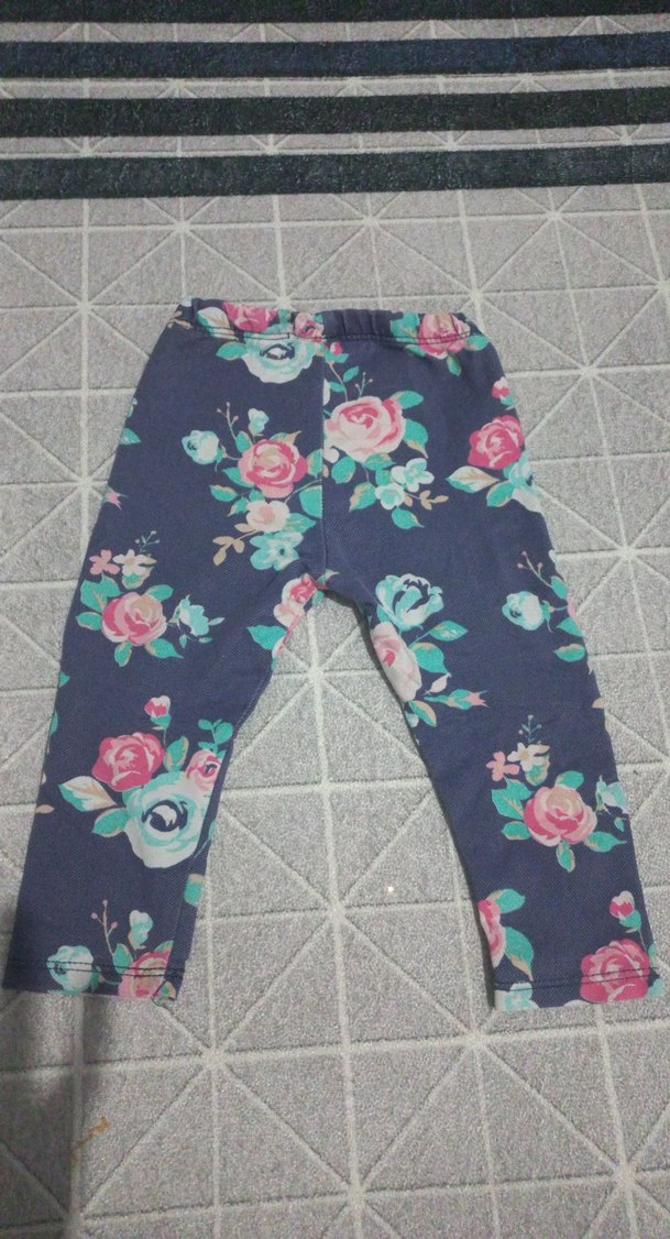 Kız Çocuk Mavi Çiçekli Denim Tayt - Görsel 5