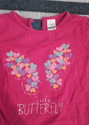 Kız Çocuk Fuşya Kelebek Baskılı Fırfırlı Tişört 6 adet - Görsel 2
