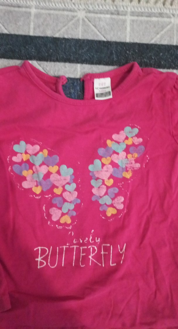 Kız Çocuk Fuşya Kelebek Baskılı Fırfırlı Tişört 6 adet - Görsel 2