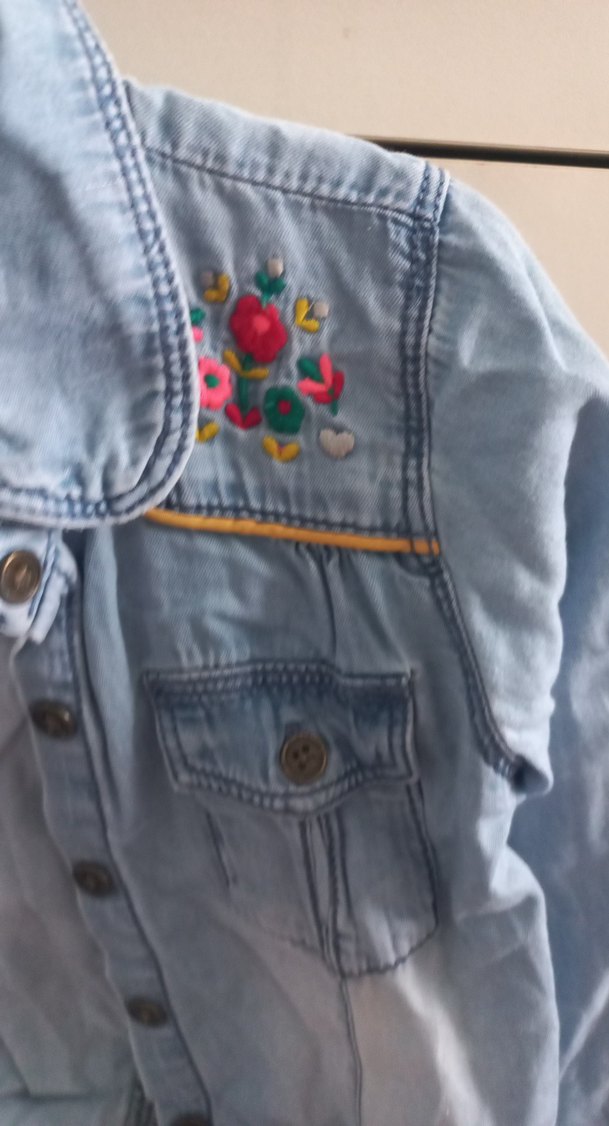 Nakış Detaylı Mavi Kız Denim gömlek - Görsel 3