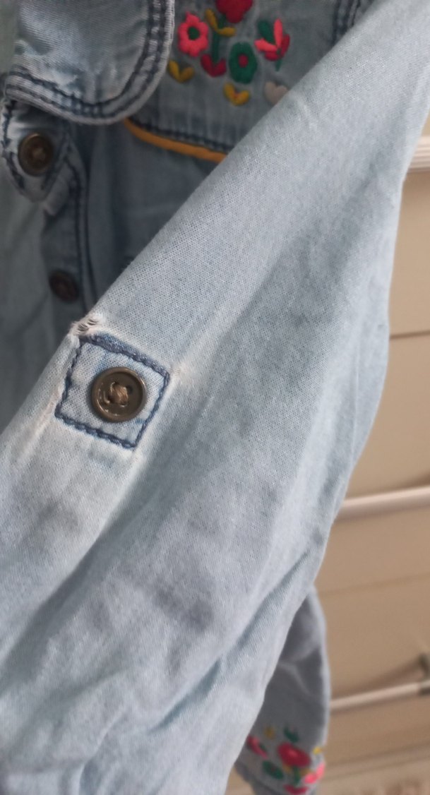 Nakış Detaylı Mavi Kız Denim gömlek - Görsel 5