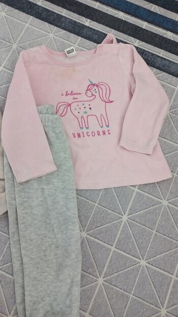 9-12 Ay Beden Kız bebek kadife pijama takım 9/12 2li takım