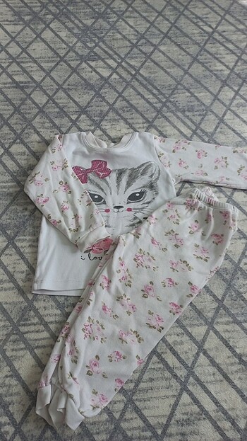 1,5 Yaş Beden beyaz Renk Kız bebek pijama takımı