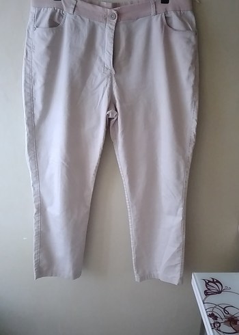 Bej Midi Keten Kadın Kumaş Pantolon