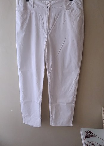 Beyaz Midi Keten Kadın Pantolon