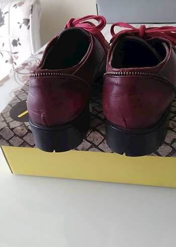 39 Beden bordo Renk Bordo Deri Yüksek Topuklu Kadın Oxford Ayakkabı