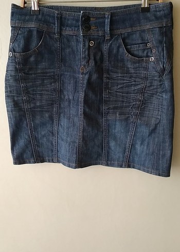 Lacivert Bel Detaylı Denim kot etek